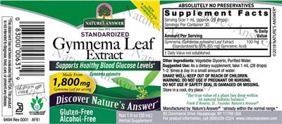 Photo of the Nature's Answer Gymnema Leaf Extract Alcohol-Free label
