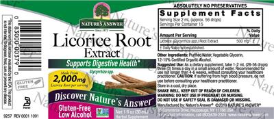 Photo of the Nature's Answer Licorice Root Extract label