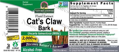 Photo of the Nature's Answer Cat's Claw Bark 2,000 mg Alcohol-Free label