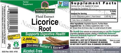 Photo of the Nature's Answer Licorice Root 2,000 mg Alcohol-Free label