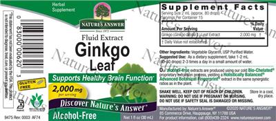 Photo of the Nature's Answer Ginkgo Leaf 2,000 mg Alcohol-Free label