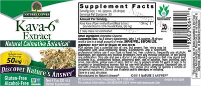 Photo of the Nature's Answer Kava-6 Extract Alcohol-Free label