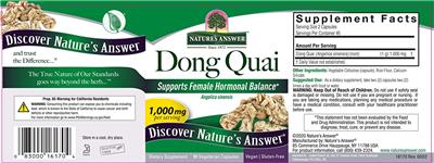 Photo of the Nature's Answer Dong Quai 1,000 mg label