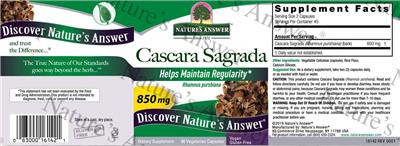 Photo of the Nature's Answer Cascara Sagrada 850 mg label