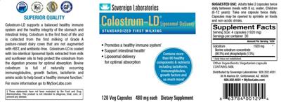 Photo of the Sovereign Laboratories Colostrum-LD 480 mg label