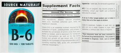 Photo of the Source Naturals B-6 500 mg label