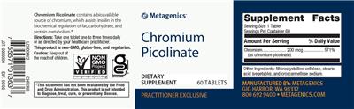 Photo of the Metagenics Chromium Picolinate label