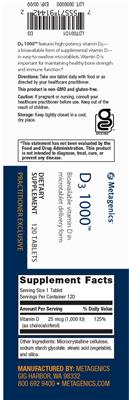 Photo of the Metagenics D3 1000 label