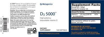 Photo of the Metagenics D3 5000 label