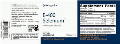Photo of the Metagenics E-400 Selenium label