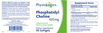 Photo of the PhysioLogics Phosphatidyl Choline 420 mg label