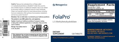 Photo of the Metagenics FolaPro label