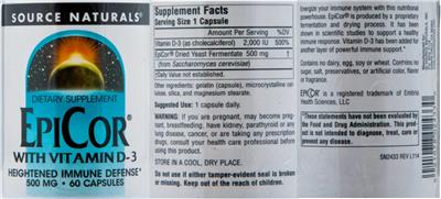 Photo of the Source Naturals EpiCor 500 mg label