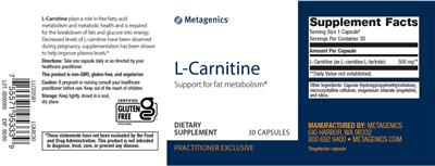 Photo of the Metagenics L-Carnitine label