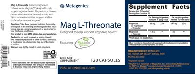 Photo of the Metagenics Mag L-Threonate label
