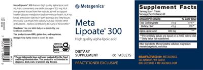 Photo of the Metagenics Meta Lipoate 300 label
