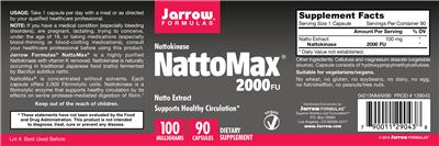 Photo of the Jarrow Formulas NattoMax 2000 FU 100 mg label