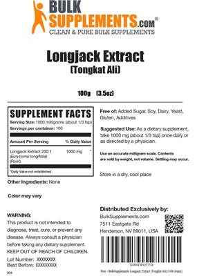 Photo of the BulkSupplements.com Longjack Extract label