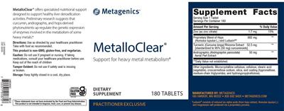 Photo of the Metagenics MetalloClear label