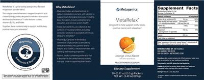 Photo of the Metagenics MetaRelax Orange Citrus Flavor label