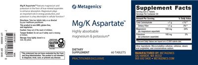 Photo of the Metagenics Mg/K Aspartate label