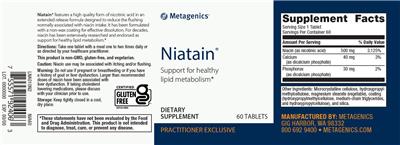 Photo of the Metagenics Niatain label