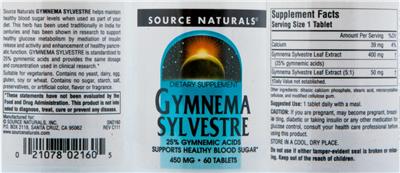 Photo of the Source Naturals Gymnema Sylvestre 450 mg label