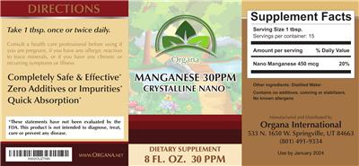 Photo of the Organa Crystalline Nano Manganese 30 ppm label