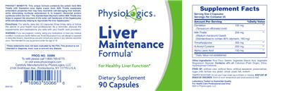 Photo of the PhysioLogics Liver Maintenance Formula label