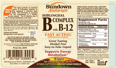 Photo of the Sundown Naturals Sublingual B Complex With B-12 label