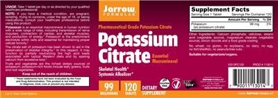 Photo of the Jarrow Formulas Potassium Citrate 99 mg label