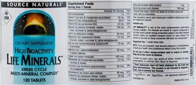 Photo of the Source Naturals High Bioactivity Life Minerals label