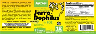 Photo of the Jarrow Formulas Jarro-Dophilus + FOS Powder label