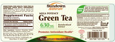 Photo of the Sundown Naturals Mega Potency Green Tea label
