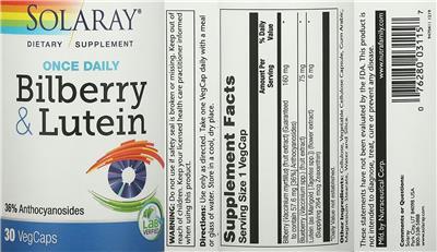 Photo of the Solaray Once Daily Bilberry & Lutein label