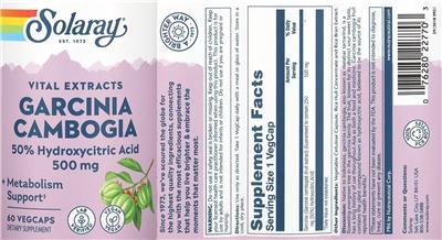 Photo of the Solaray Garcinia Cambogia 500 mg label