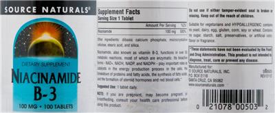 Photo of the Source Naturals Niacinamide B-3 100 mg label
