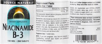 Photo of the Source Naturals Niacinamide B-3 100 mg label