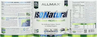 Photo of the ALLMAX IsoNatural Pure Whey Protein Isolate Vanilla label