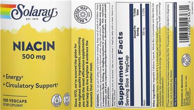Photo of the Solaray Niacin 500 mg label