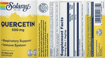Photo of the Solaray Quercetin 500 mg label