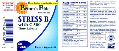 Photo of the Puritan's Pride Stress B With C-500 Time Release label