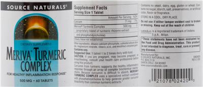 Photo of the Source Naturals Meriva Turmeric Complex 500 mg label