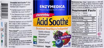 Photo of the Enzymedica Chewable Acid Soothe Berry Flavor label