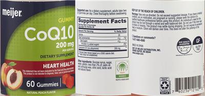 Photo of the Meijer CoQ10 Gummy 200 mg Natural Peach Flavor label