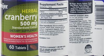 Photo of the Meijer Cranberry Standardized Extract 500 mg label