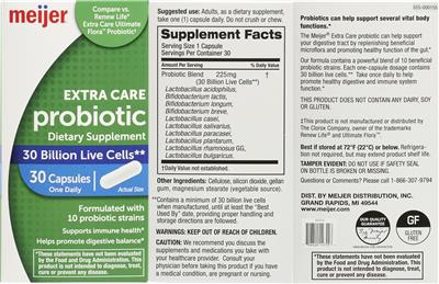Label of Extra Care Probiotic