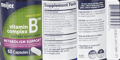 Photo of the Meijer High Potency Vitamin B100 Complex label