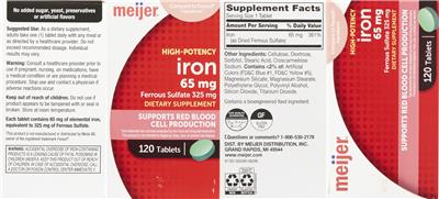 Photo of the Meijer High-Potency Iron 65 mg label