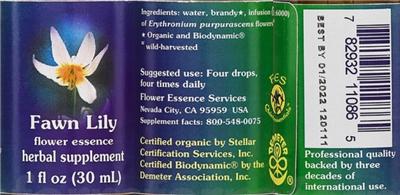 Photo of the Flower Essence Services Fawn Lily Flower Essence label